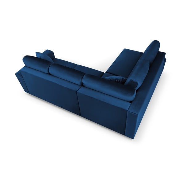 Modrá sametová rozkládací/s úložným prostorem rohová pohovka (levý roh/do L) Kyoto – Cosmopolitan Design-image-4