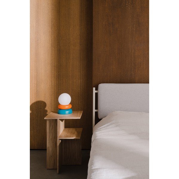 Stolní lampa z masivního dřeva v petrolejové barvě/oranžová se skleněným stínidlem (výška 24 cm) Otem – noo.ma-image-3