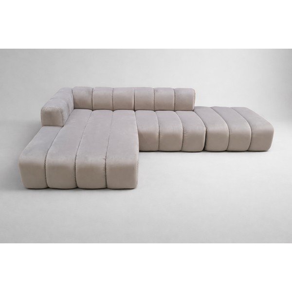 Světle šedá sametová rohová pohovka (levý roh/s lenoškou) Lupine - II. jakost – Micadoni -image-1