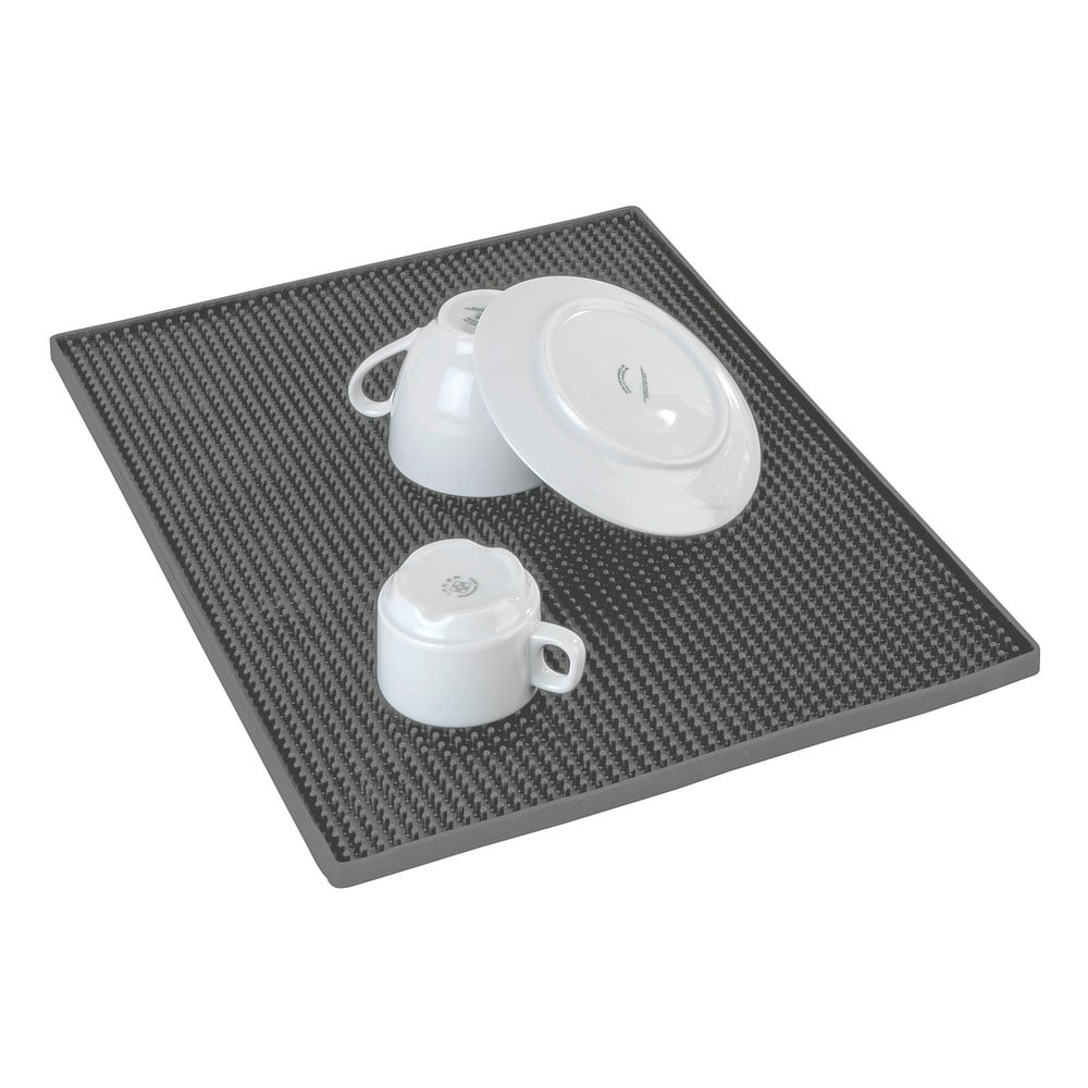 Šedá gumová odkapávací podložka na nádobí 40x30 cm Maxi – Wenko