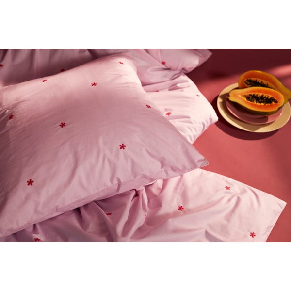 Růžové povlečení na jednolůžko z bavlněného perkálu 140x200 cm Daisy – JUNA-image-1