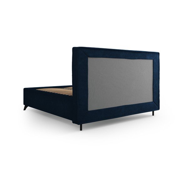 Tmavě modrá čalouněná dvoulůžková postel s úložným prostorem a roštem 160x200 cm Malou – Milo Casa-image-4