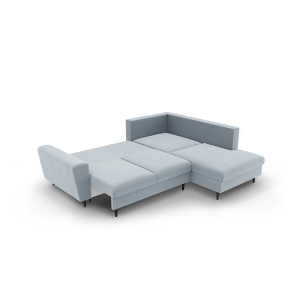 Světle modrá sametová rozkládací/s úložným prostorem rohová pohovka (pravý roh/do L) Kyoto – Cosmopolitan Design-image-4