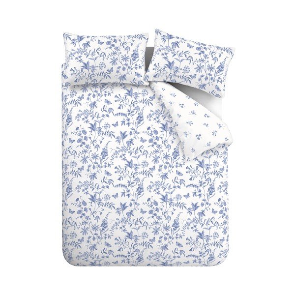 Modré 3dílné povlečení na dvoulůžko z bavlněného perkálu 200x200 cm Thea Floral – Bianca