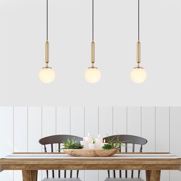 Bílé/v mosazné barvě závěsné svítidlo se skleněným stínidlem ø 15 cm King – Opviq lights-image-1