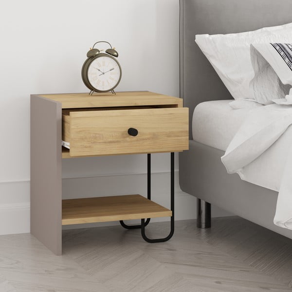Noční stolek v dekoru dubu s poličkami Saturne – Marckeric-image-2