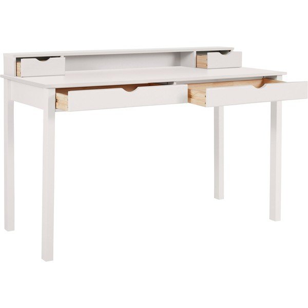 Bílý pracovní stůl z borovicového dřeva s poličkou Støraa Gava-image-2