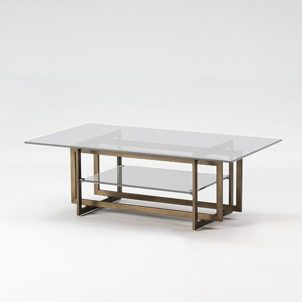 Konferenční stolek z kovu a skla Thai Natura Goldies, 120 x 65 cm