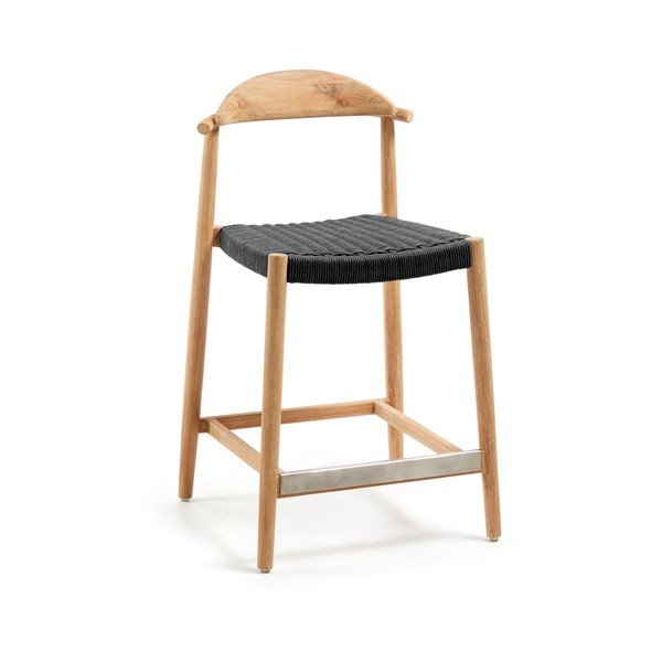 Černá/v přírodní barvě dřevěná zahradní barová židle Nina – Kave Home-image-4