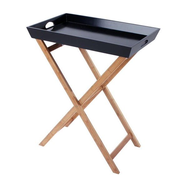 Dřevěný stolek s tácem Black/Natural, 60x40x74 cm