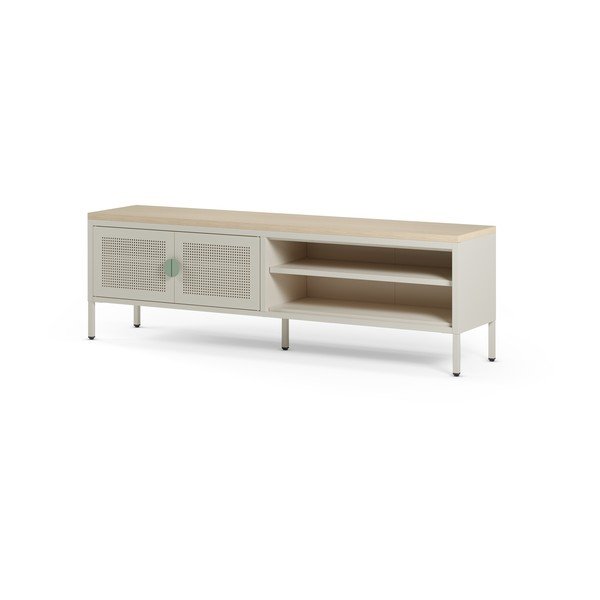 Krémový/v přírodní barvě kovový TV stolek 160x50x35 cm Sayla – Marckeric-image-4