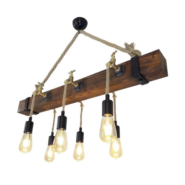 Dřevěné stropní závěsné svítidlo Kutuk, 6 žárovek-image-1