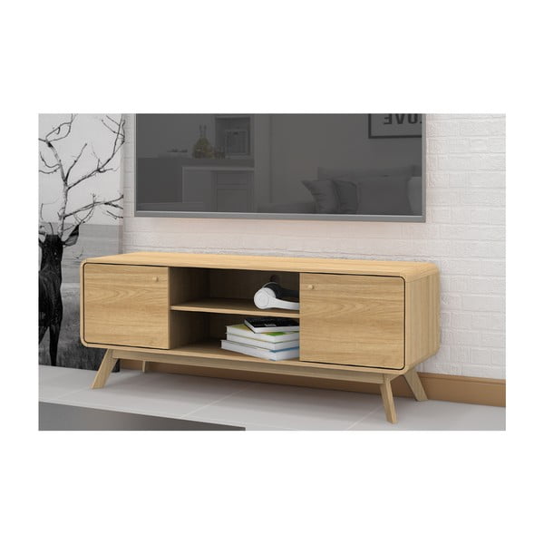 TV stolek v dekoru dubu v přírodní barvě 140x53 cm Cassie - Støraa-image-4