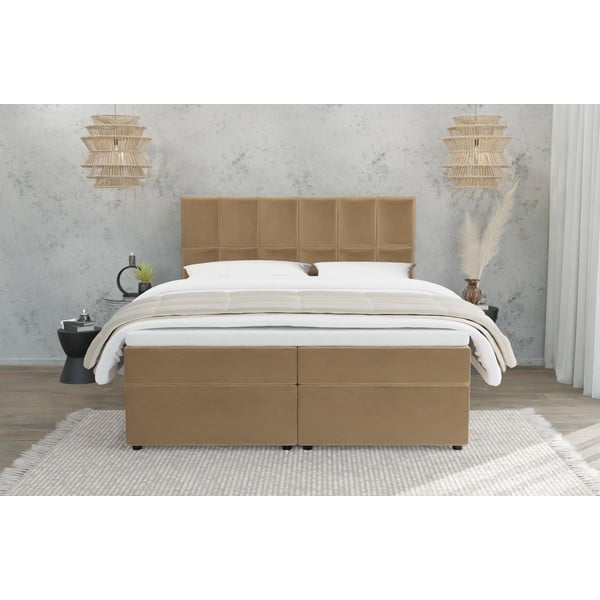 Okrově žlutá boxspring postel s úložným prostorem 140x200 cm Flip – Ropez-image-2
