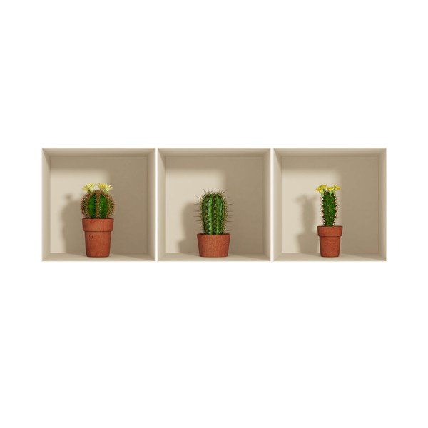 Sada 3 samolepek s 3D efektem Ambiance Cactus-image-3
