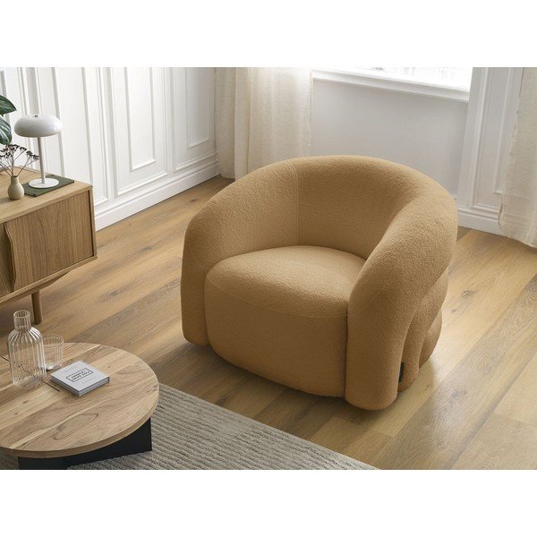 Otočné křeslo z textilie bouclé v hořčicové barvě Elina – Bobochic Paris-image-1