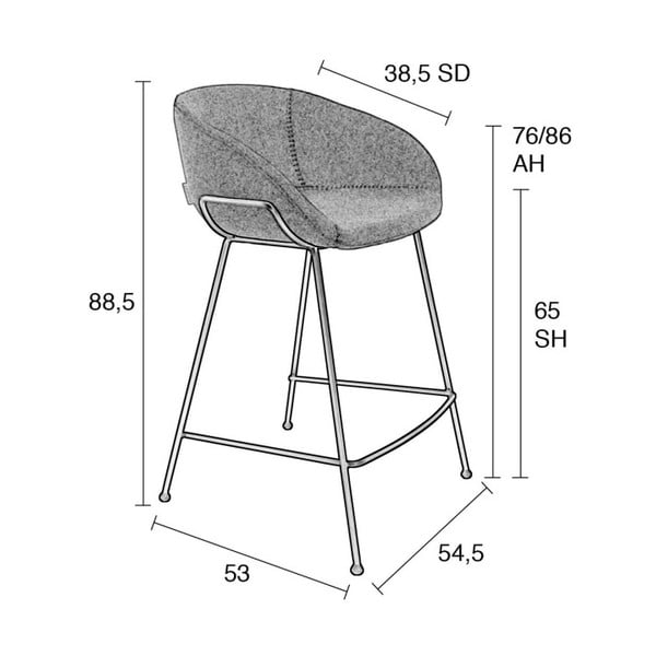 Šedé čalouněné barové židle v sadě 2 ks (výška sedáku 65 cm) Feston – Zuiver-image-4