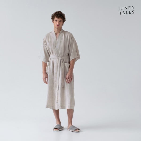 Béžový lněný župan velikost L/XL Summer – Linen Tales-image-1