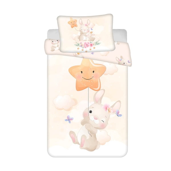 Žluté bavlněné dětské povlečení do postýlky 100x135 cm Bunny "Star" – Jerry Fabrics