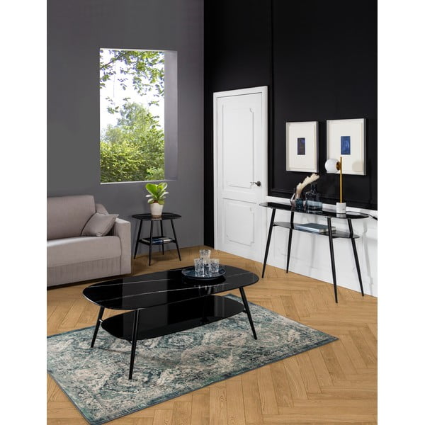 Černý konzolový stolek se skleněnou deskou v mramorovém dekoru Marckeric Alina-image-1