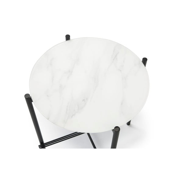 Bílo-černý odkládací stolek se skleněnou deskou v mramorovém dekoru Marckeric, ø 47 cm-image-3