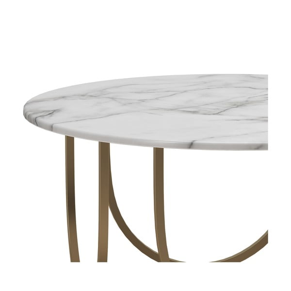 Bílý/ve zlaté barvě kulatý konferenční stolek s deskou v dekoru mramoru ø 79 cm Gwyneth – CosmoLiving by Cosmopolitan-image-4