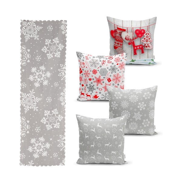 Sada 4 vánočních povlaků na polštář a běhounu na stůl Minimalist Cushion Covers Snowflakes