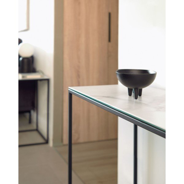 Černobílý konzolový stolek s keramickou deskou 30x110 cm Rewena – Kave Home-image-2