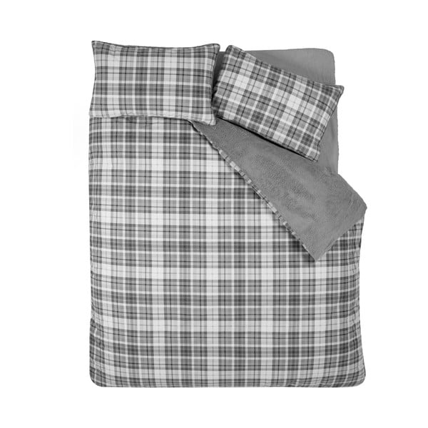 Šedé povlečení na dvoulůžko s beránkem 200x200 cm Cosy Sherpa Check – Catherine Lansfield