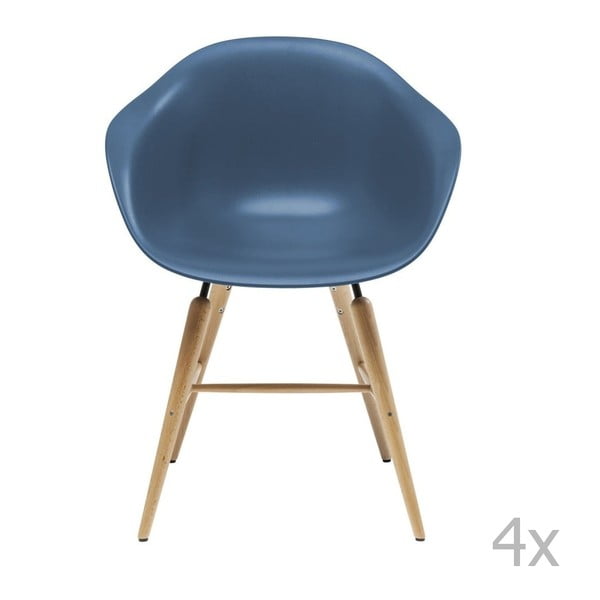 Sada 4 modrých jídelních židlí s podnožím z bukového dřeva Kare Design Forum