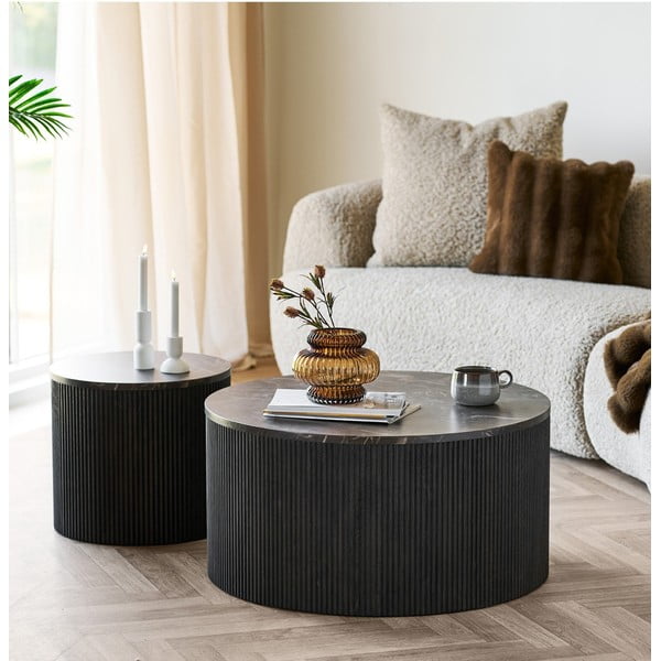 Tmavě hnědý kulatý konferenční stolek s deskou v dekoru mramoru ø 80 cm Rota – House Nordic-image-1