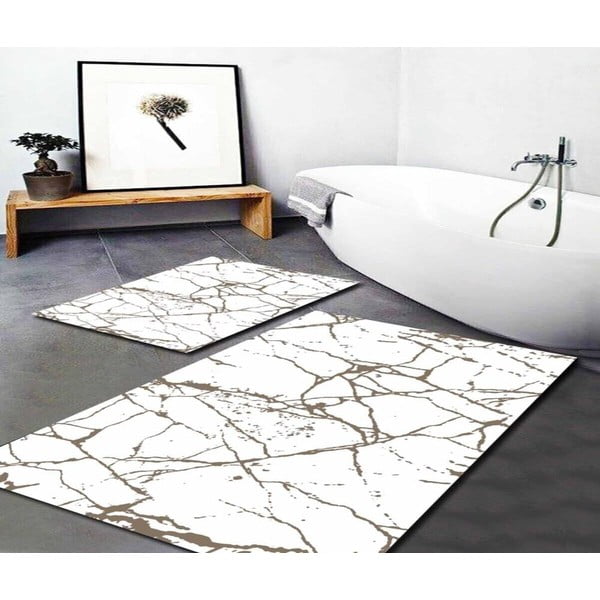 Bílo-hnědé koupelnové předložky v sadě 2 ks 60x100 cm Cracks – Mila Home-image-1