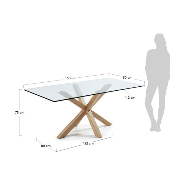 Skleněný jídelní stůl s přírodním podnožím Kave Home, 160 x 90 cm-image-4