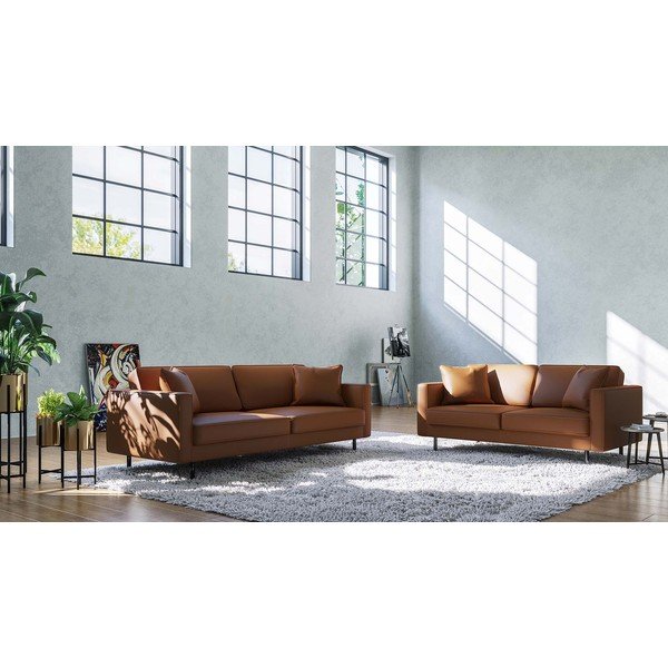 Koňakově hnědá kožená pohovka 207 cm Kobo – MESONICA-image-3