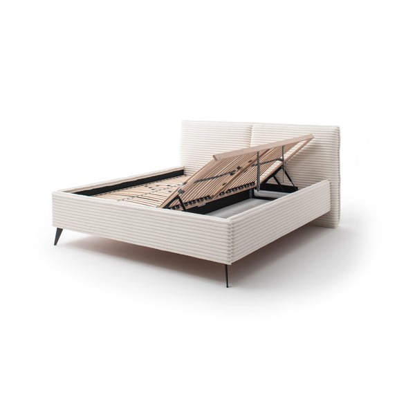 Béžová čalouněná dvoulůžková postel s úložným prostorem s roštem 160x200 cm Matera – Meise Möbel-image-2