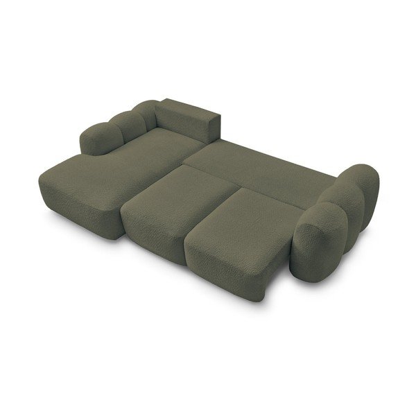 Zelená rozkládací/s úložným prostorem rohová pohovka z textilie bouclé (levý roh/s lenoškou) Montaigne – Bobochic Paris-image-3