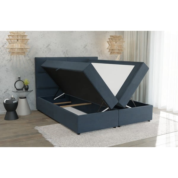 Tmavě modrá boxspring postel s úložným prostorem 200x200 cm Lola – Ropez-image-3