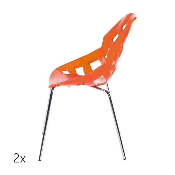 Set 2 tmavě oranžových židlí Ninja, chromové nohy