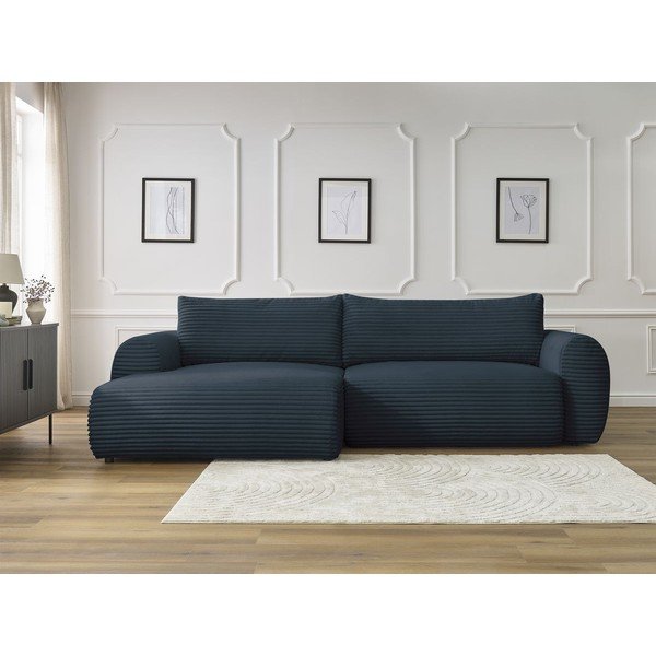 Tmavě modrá manšestrová rozkládací rohová pohovka (levý roh) Lucien – Bobochic Paris-image-1