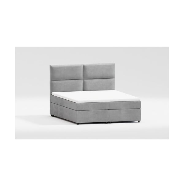 Světle šedá čalouněná dvoulůžková postel s úložným prostorem s roštem 200x200 cm Rico – Ropez