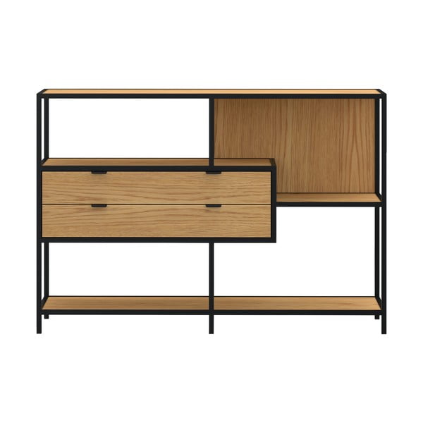 Knihovna v černé a přírodní barvě v dekoru dubu 114x78x35 cm Seaford – Actona-image-1