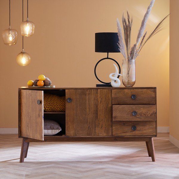 Hnědá nízká komoda z masivního dřeva 152x80 cm Espita – Light & Living-image-1