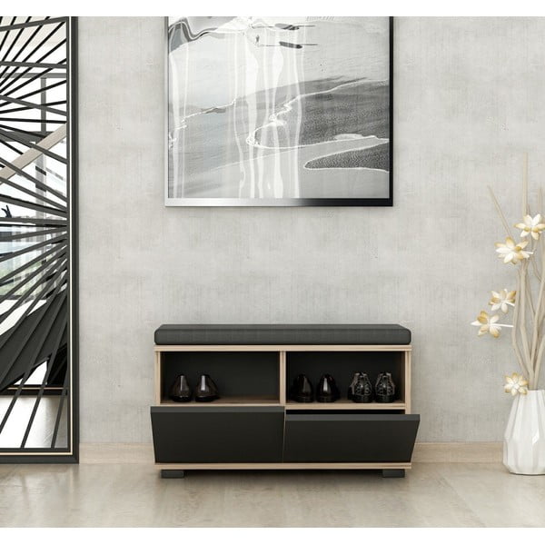 Botník v dekoru ořechu s lavicí v černo-přírodní barvě Drago – Kalune Design-image-4