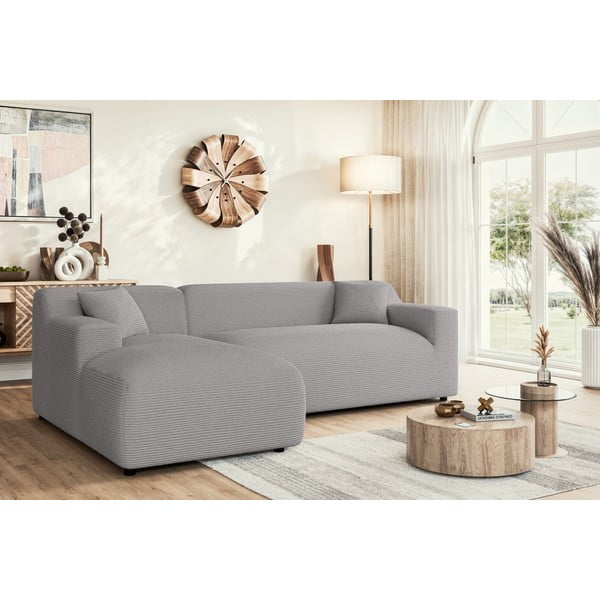 Světle šedá manšestrová rohová pohovka (levý roh/s lenoškou) Martin – Ropez-image-1