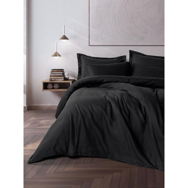 Černé povlečení na dvoulůžko/prodloužené z bavlny Renforcé 240x220 cm Checkered – Mila Home Luxury-image-1