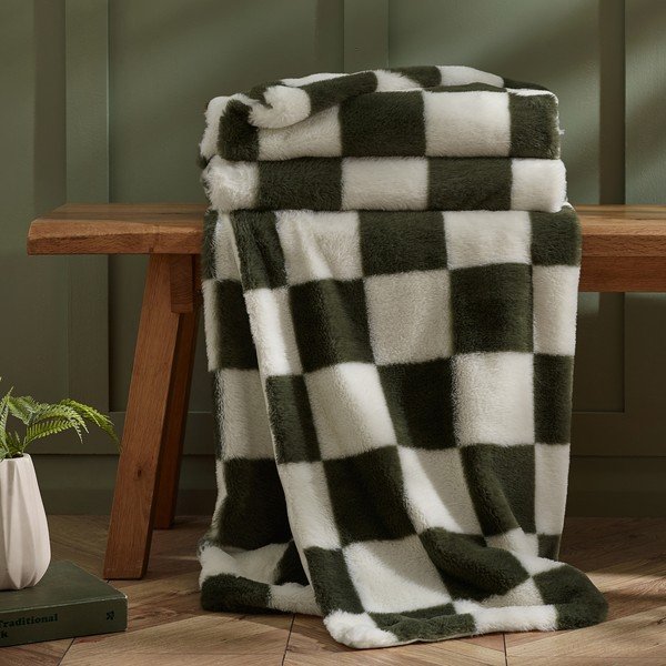Bílá/zelená deka 130x170 cm Cosy Soft Checkerboard – Catherine Lansfield-image-2