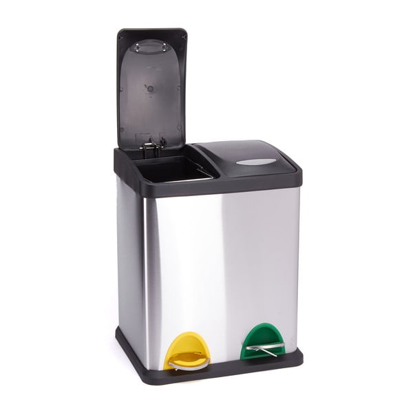 Ocelový odpadkový koš 2x8 l na tříděný odpad/nášlapný v matně stříbrné barvě   Tri Selectif – MSV-image-2