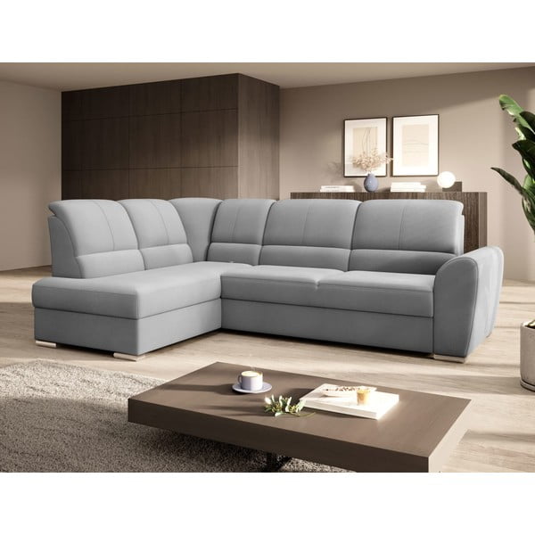 Šedá sametová rozkládací/s úložným prostorem rohová pohovka (levý roh/do L) Siber – ELTAP-image-4