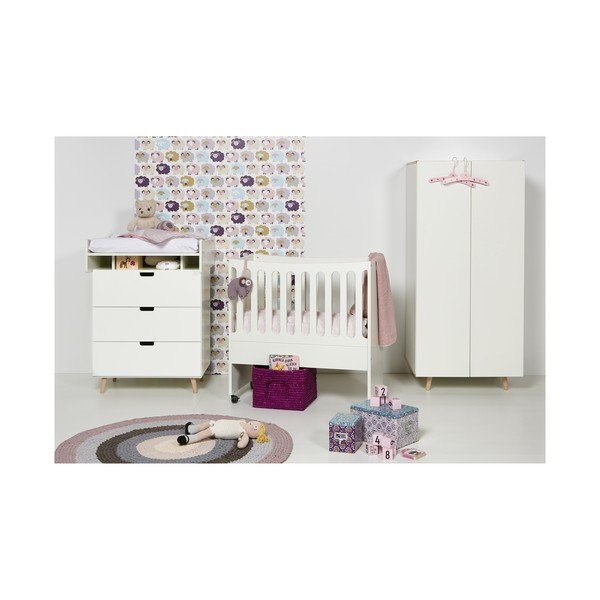 Bílá dětská postýlka na kolečkách s odnímatelnou postranní pelestí Manis-h, 89 x 44 cm-image-4