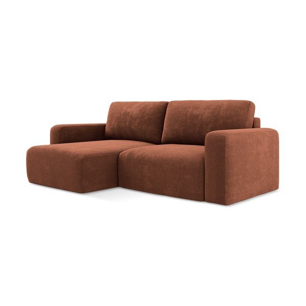 Žinylková rozkládací/s úložným prostorem rohová pohovka v terakotové barvě (levý roh/s lenoškou) Kona – Makamii-image-2